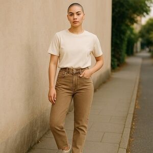 Vintage Bonjour Brown Tan Denim High Waist Straight Leg Jeans